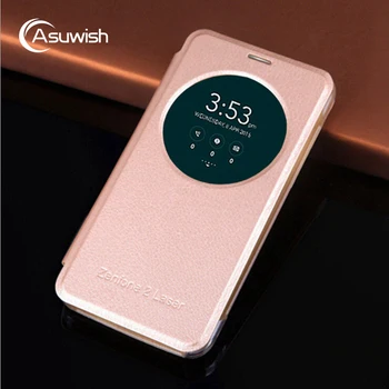 Asus Zenfone 2 Lazer İçin Auwish Akıllı Circle View Kılıf Otomatik Uyku Wake Telefonu Çanta Flip Deri Kılıf Maske ZE550KL ZE551KL 5.5 inç