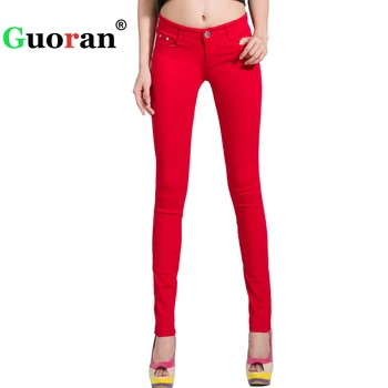 {Guoran} Beyaz Kırmızı Siyah 20 Şeker Renk Kadın Kot Pantolon Artı Boyutu Sıska İnce Pantolon Streç Kot Pantalon Femme Leggins