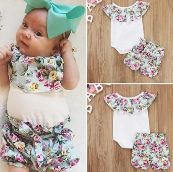 Yenidoğan Bebek Kız Çiçek Set 2018 Yaz Kıyafeti Yeni Sevimli Ilmek Şort en fazla 2 adet Güzel Kız Bebek Kıyafeti Kıyafetleri Set