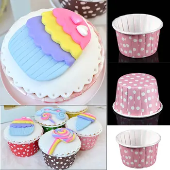 100Pcs Şekli Kağıt Kek Durumlarda Yuvarlak Kek Vintage Polka Dot Cupcake Gömlekleri Kağıt Kek Pişirme 99 LXY9 Bardak