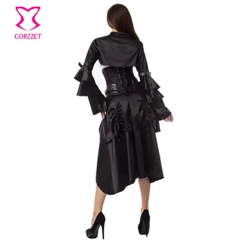 Corzzet Retro Siyah Çelik Steampunk Korse Ve Elbise Wasit Artı Boyutu Gotik Giyim Victoria Korse Setleri Zayıflama Kemikli