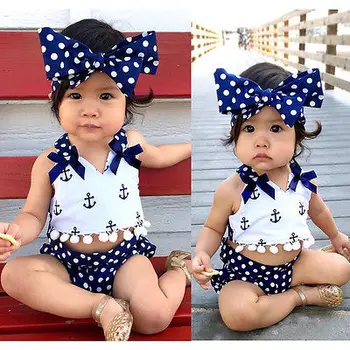 Güçlü Kız Bebek Kıyafetleri Bebek Çapa+Polka Sunsuit Kostüm Set Külot Yazlık Kıyafetler Nokta Üstleri Set