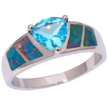 Oluşturulan Gökkuşağı Yangın Opal Mavi Zirkon Gümüş Kadın Takı Yüzük Yüzük Toptan Perakende 6 7 8 9 10 OJ8914 Boyutu Kaplama