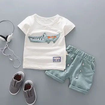 Giysi Giyim yeni Doğan Erkek Bebek Bebek Moda için çizgi film Pamuk Yaz Giyim Setleri takım Elbise T-shirt+Pantolon takım Elbise Bebes Çocuk Bezi