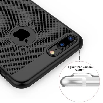İPhone 6 6 Artı 7 için iPhone 7 Durumlarda soğutma Telefon kılıfı Nefes Örgü 8mm Sabit Arka Kapak Dava Artı Konut Isı Ser