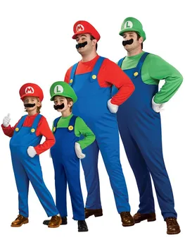 Çocukların aile Komik Cosplay Kostüm erkek, kız, Süper Mario Luigi Kardeşler Tesisatçı Süslü Elbise Parti Kostüm Sevimli Çocuk elbise