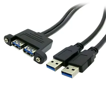 3 normal Dişi Uzatma Kablosu için Vida Panel Montaj Delikleri ile Çift USB 3.0 Erkek Combo
