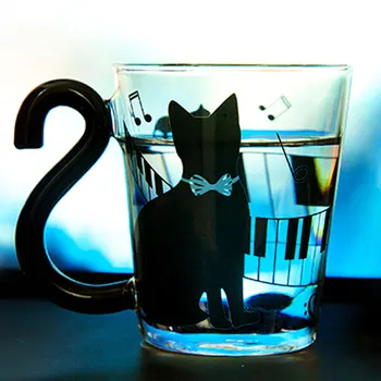 Yeni Yaratıcı Sevimli Kedi Kitty Cam Kupa Bardak Çay Bardağı Süt Kahve Fincanı Müzik/Nokta/İngilizce Kelimeler Ev Ofis Kupası