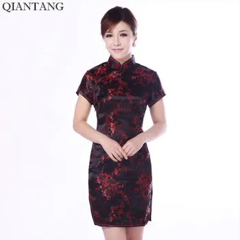 Sıcak Satış Zarif Siyah Çinli Kadın Yeni Yaz Mini Cheongsam Qipao Boyutu S M L XL XXL Mujeres Vestido Jy4035 Drees