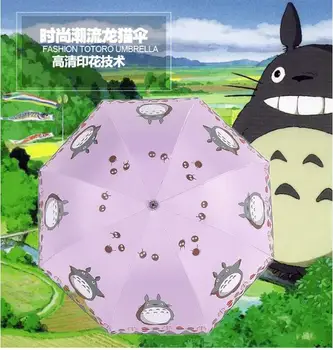 1 adet Totoro Yağmur 3 Katlanır Karikatür Yağmur Güneş UV Anti Rüzgar geçirmez su geçirmez Totoro manuel Şemsiye