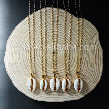Altın Trim Kolye Benzersiz Tasarım Moda Deniz Kabuğu Kolye Mücevher WT-N493 Toptan Doğal Deniz Kabuğu Küçük Kolye