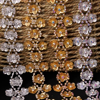 Yüksek kalite hassas Çiçek Zirkon kristal kafes elmas Altın ve gümüş AB yapay elmas düğün dekorasyon aksesuarları 1 yard