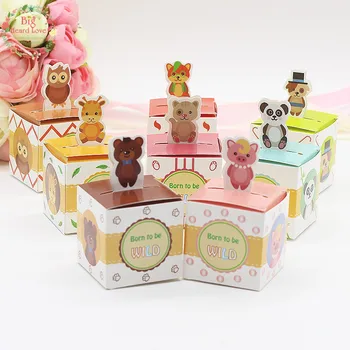 Büyük Haber Aşk 50pcs/lot hayvan şeker kutusu bebek duş Olayı ve parti malzemeleri için kutu Safari Vahşi Hayvan hediye kutusu iyilik