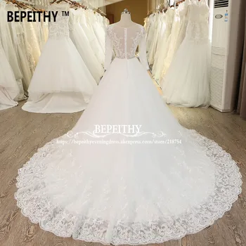 Kristal Kanat İle BEPEİTHY Robe De Mariage Topu Cüppe Düğün Elbisesi Uzun 2017 Dantel Gelinlikler Vestido De Novia Kollu