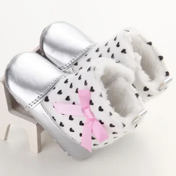 Kalp desenli Kız Bebek Bot Ilmek Fleece Yumuşak Tek PU Deri Bebek Ayakkabıları Çocuklar Kış Kar Botları
