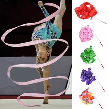 4M Renkli Dans Şerit Jimnastik Ritmik Jimnastik Sanat Flama Çevirmece Çubuk Sopa