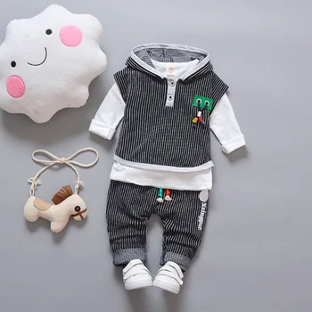 Bebek Çocuk Elbiseleri Çocuk 2018 Bahar seç: Bebek, Çocuk Giyim Setleri Kapşonlu Bebek Elbise Çizgili Setleri Çocuklar