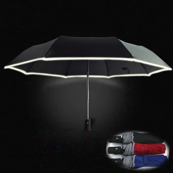 Otomatik Yansıtıcı Katlanır Şemsiye Yağmur Kadın Erkek guarda chuva F. plegable mujer Şemsiye Guarda sol Siyah guarda-chuva
