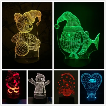 Eve 3D Lamba İçin Noel HEDİYESİ Serisi Noel Süslemeleri Gece Işık Luminaria Noel Baba Ağacı Kardan Adam Ayı Balık ÇOCUKLAR OYUNCAK LED