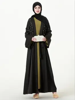Müslüman Çarşafımın İnci Maxi Elbise Hırka Uzun Elbise GownsTunic Tapınma Musulmane Dubai Orta Doğu İslam Namaz Giyim