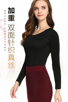 Kadın High-end İpek Örme İpek Klasik Uzun Kollu T-%100 İPEK gömlek