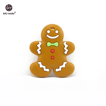 Yapalım Silikon Teether Noel Ağacı Gingerbread Man Hemşirelik Aksesuarlar Kar Gıda Sınıfı DİY Kolye Teether Diş çıkarma