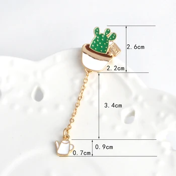 Karikatür Kaktüs Termometre, Elektrikli Su Rake Metal Broş İğne Zincir Düğme Pin Kot Ceket Pin Rozeti Hediye Takı Saksı Çiçeği