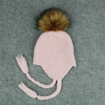 Çocuklar Yeni Doğan Bebek Çocuklar Kız Kış Topu Örme Faux Rakun Kürk Pom Beanie Bobble Şapka 2017 Yeni Kış İçin Bebek Örgü Şapka Kapaklar