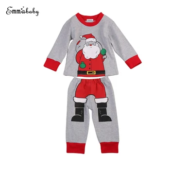 Noel Çocuklar Çocuklar Noel Pijama Giyim Bebek Çocuk Pijama Kıyafeti Uzun Kollu Üstler Ve Uzun Pantolonlar Noel Festivel Elbise+Set Pijama