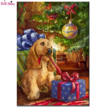 Tam Yuvarlak Taslar Elmas Nakış Köpek Noel Duvar Dekoratif El Sanatları Hediyeler Elmas Resim Çapraz Dikiş Kitleri 5D