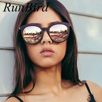 RunBird 2017 Yeni büyük Boy Kedi Gözü Büyük Boy Çerçeve Ayna UV400 741 Kadın Oculos güneş Gözlüğü Kadın Moda Yaz Stili güneş Gözlüğü