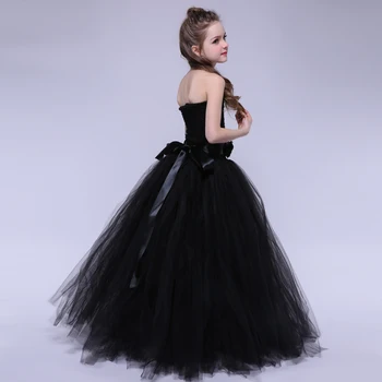 Tül Çiçek Kız Elbise Siyah Bebek Çocuk Prenses Tutu Elbise Parti Balo Kıyafeti, Çocuk Gösteri Doğum Günü Cadılar Bayramı Kostümü Elbise