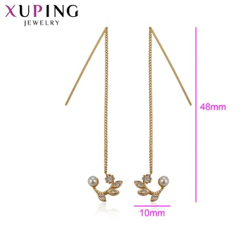 11.11 Xuping Moda taklit İnci Uzun Altın Rengi Sentetik CZ Bakır Makinesini Hediye Kadınlar için Küpe Mücevher Kaplı,2-92948