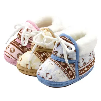 Şirin Bebek Ayakkabıları Bahar Sıcak Yumuşak Bebek Ayakkabıları Retro Baskı Pamuk Bebek Bebek Çocuklar Kızlar Yumuşak Çizme 6-12 Yastıklı