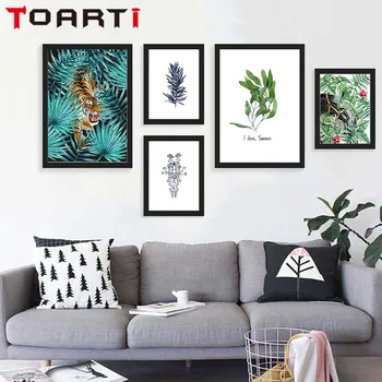 Nordic Doğal Hayvanlar Kuş Fil Bitki Tropikal Yaprak Sanat Tuval Boyama Poster A4 Duvar Resmi Modern Ev Dekorasyonu Çerçeve