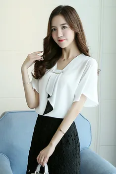 Yeni bahar kadın moda kadın kısa kollu bluz üstleri artı boyutu rahat basit kadın giyim şifon bluz 30 D560