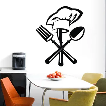 Mutfak Çatal Ve Aşçı Şapkaları İçin Ev Dekorasyon Duvar Sticker Cam İçin Vinil Wallstickers