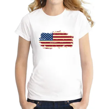 Kadın ABD Bayrak Pamuk Kısa Nostalji Tarzı Amerika Birleşik Devletleri Bayrağı Kadın T BLWHSA 2018 Yeni gömlek T-shirt
