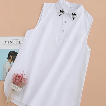 Dekoratif Kolsuz Casual Gömlek Boncuk Kazak için 2017 Yanlış Yaka Kadın Kazak Kore moda Sahte Yaka Beyaz Güzel