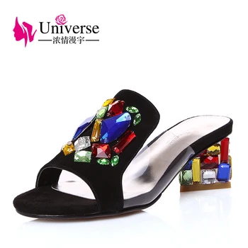 Evren Terlik Ayakkabı Kadın Yaz med Topuk Ayakkabı E067 kristaller renkli