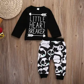 Yeni doğan Bebek Çocuk Sevimli Hayvan T-shirt Pantolon Pamuk 2 adet Kıyafet Sıcak Giysiler Panda Tozluk