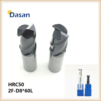 CNC Torna için HRC50-2F-D8*60L EndMills Karbür parmak freze 8mm Düz Kare Spiral Freze Kesici takımlar Metal İşleme