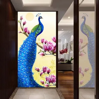 Koridor Kapı için gelişmiş Özel 3D Fotoğraf duvar Kağıdı Duvar Kumaşı Modern Gizemli Mavi Tavuskuşu yağlı Boya Oda Dekor Yaşam
