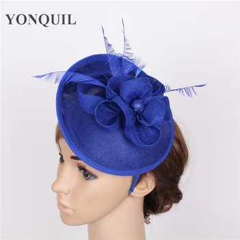 Kısa saçlar için yüksek kalite 17 renk royal mavi saç fascinators sinamay şapkalar fascinators düğün saç aksesuarları taklidi