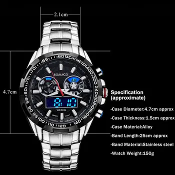 Erkek spor askeri çelik dijital saat Fosforlu el kuvars izle 2017 BOAMİGO Gümüş hediye 30m su geçirmez kol saatleri