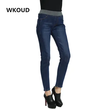WKOUD 2017 Kış Kot Kadınlar Altın POST'u Sıcak Sıcak Kot Pantolon Yüksek Bel Kalem Pantolon Kalınlaşma Kadın Kot Pantolon P8035