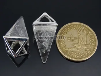 Doğal Berrak Kuvars Taşlar Taşlar Piramit Reiki Çakra Gümüş Kolye Boncuk Takı 5 adet/Pack Kolye İyileşme Gösterdi