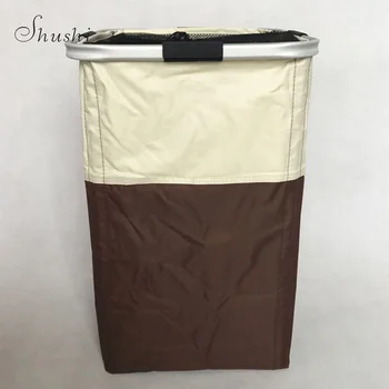 Ambroidery depolama çanta ile 2018 Yeni Çamaşır Sepeti kirli bez saklama alüminyum çerçeve PVC Kaplı bej + kahve YELPAZESİNİN Oxford
