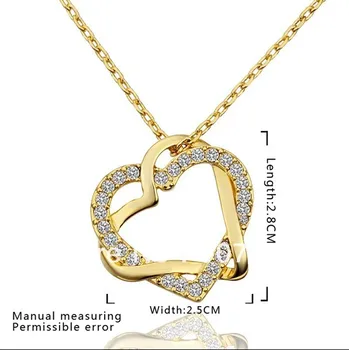 N586 Sıcak Satış Altın Rengi CZ Kristal çift kalp kolye Moda Takı düğün hediye Üst kalite yeni tasarım