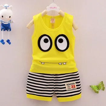 Yeni Yaz Çocuk Giyim Pamuk Karikatür Bebek Çocuk Kız Yelek+ Şerit 2 adet Çocuk Giyim Seti Spor Elbise Şort Set